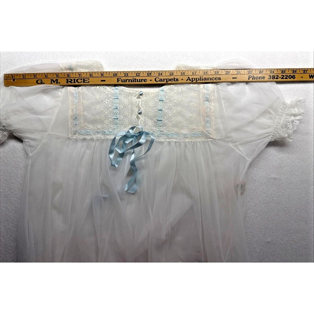 Miss Elaine Sheer Peignoir Robe White Blue Ribbon Style 289B Small Vintage - Picture 7 of 13